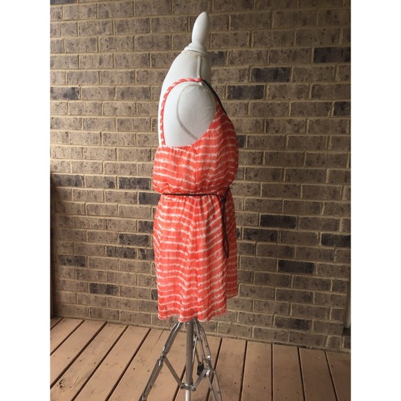 Three Pink Heart Orange White Tie Dye Summer Dress Beaded Neckline Size L MSRP58 - Picture 4 of 7